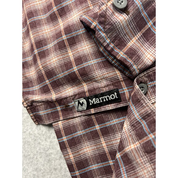Marmot Flannel Shirt Mens Medium Brown Button Down Outdoor Long Sleeve Core - Picture 11 of 16